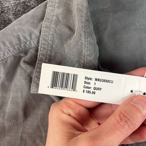 James Perse Corduroy Button Up Shirt Gray Women's 1 Pinwale Pocket $185 NWT - Picture 3 of 9